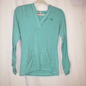 Puma Womens Sz Small T-Shirt Pullover Hooded Long Sleeve Mint Green #30-I